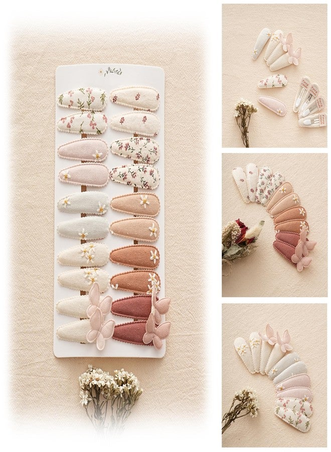 Fancy Clouds 20 Pack Baby Hair Clips for Girls Toddler,Neutral Fabric Snap Clips Pins With Embroidery Daisy Flower Butterfly,Handmade Hair Accessories Barrettes for School Age Kids Children Gifts - Image 1